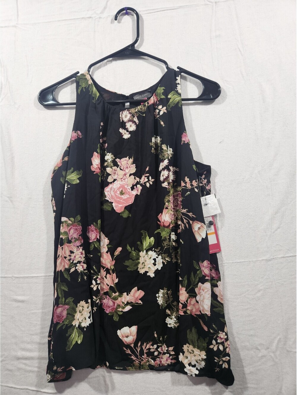 Vince Camuto Black Pink Floral Halter Neck Tank Top Blouse NWT